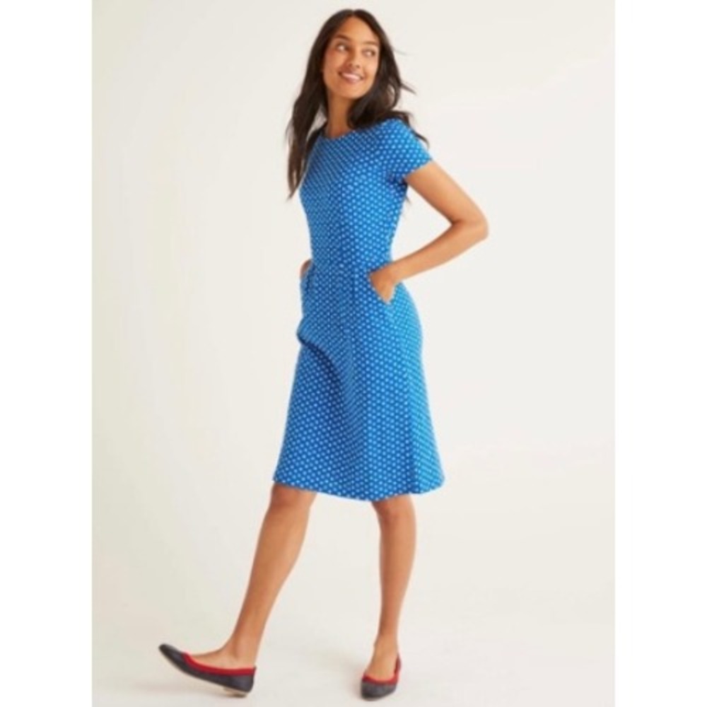 Boden‎ Blue Floral Daisy Cotton Jersey Pockets Dress US 6L UK 10L J0148